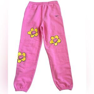 Sami Ryan x Smiley Bright Pink Sweatpants, Size Large, NEW no tags Display